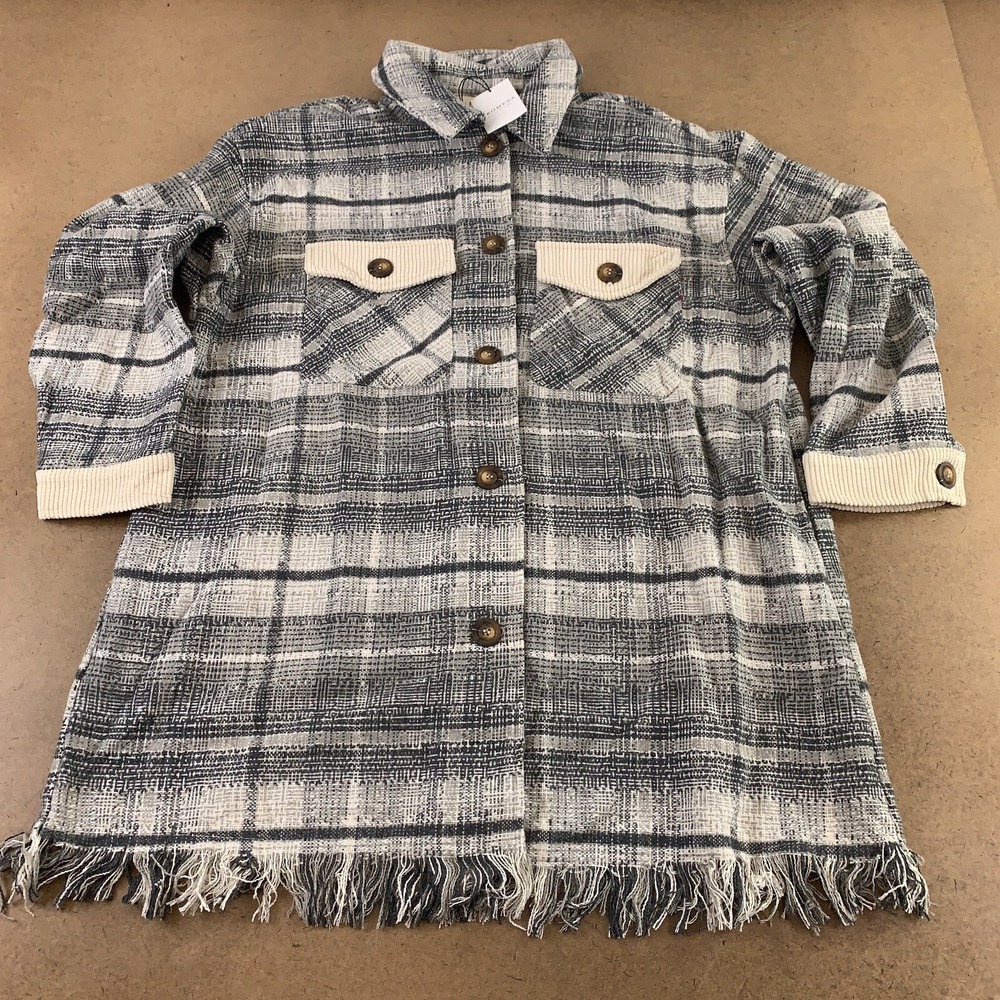 PROMESA Women's Size XL Off the Trail Gray Plaid Tweed Longline Shacket NWT